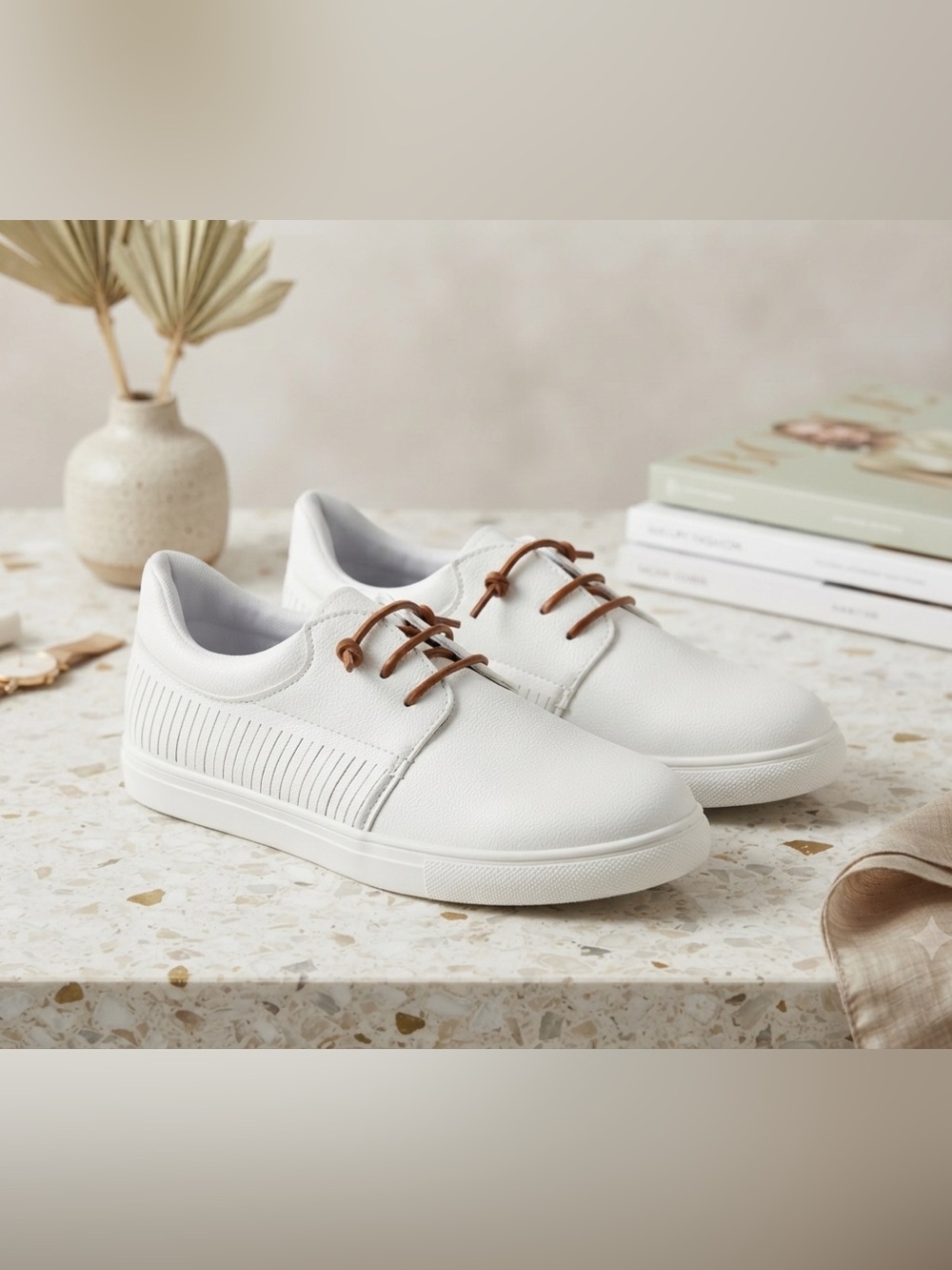 Outwoods White Sneakers with Brown Laces